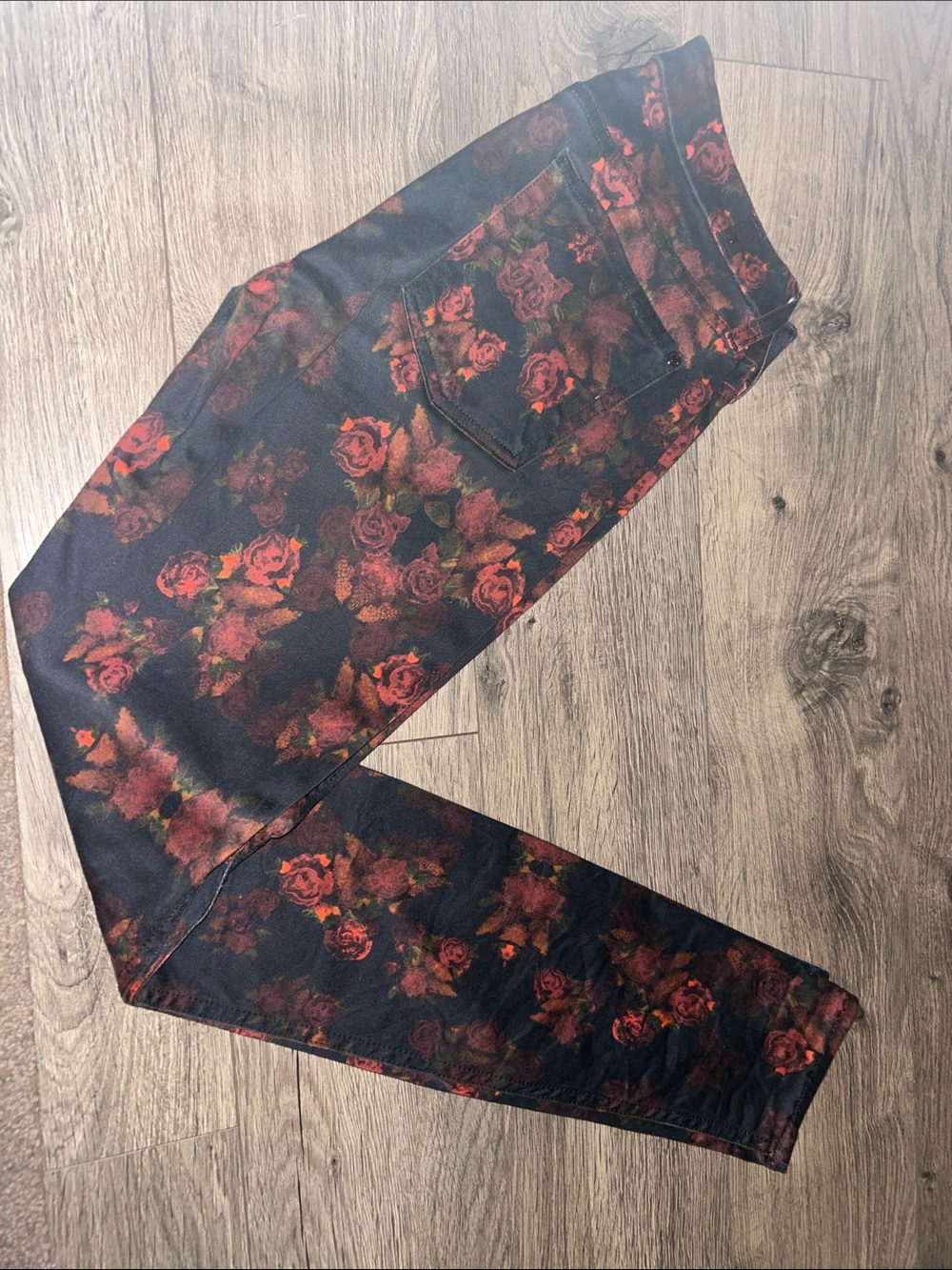 7 For All Mankind Black Jeans with Red Rose Print